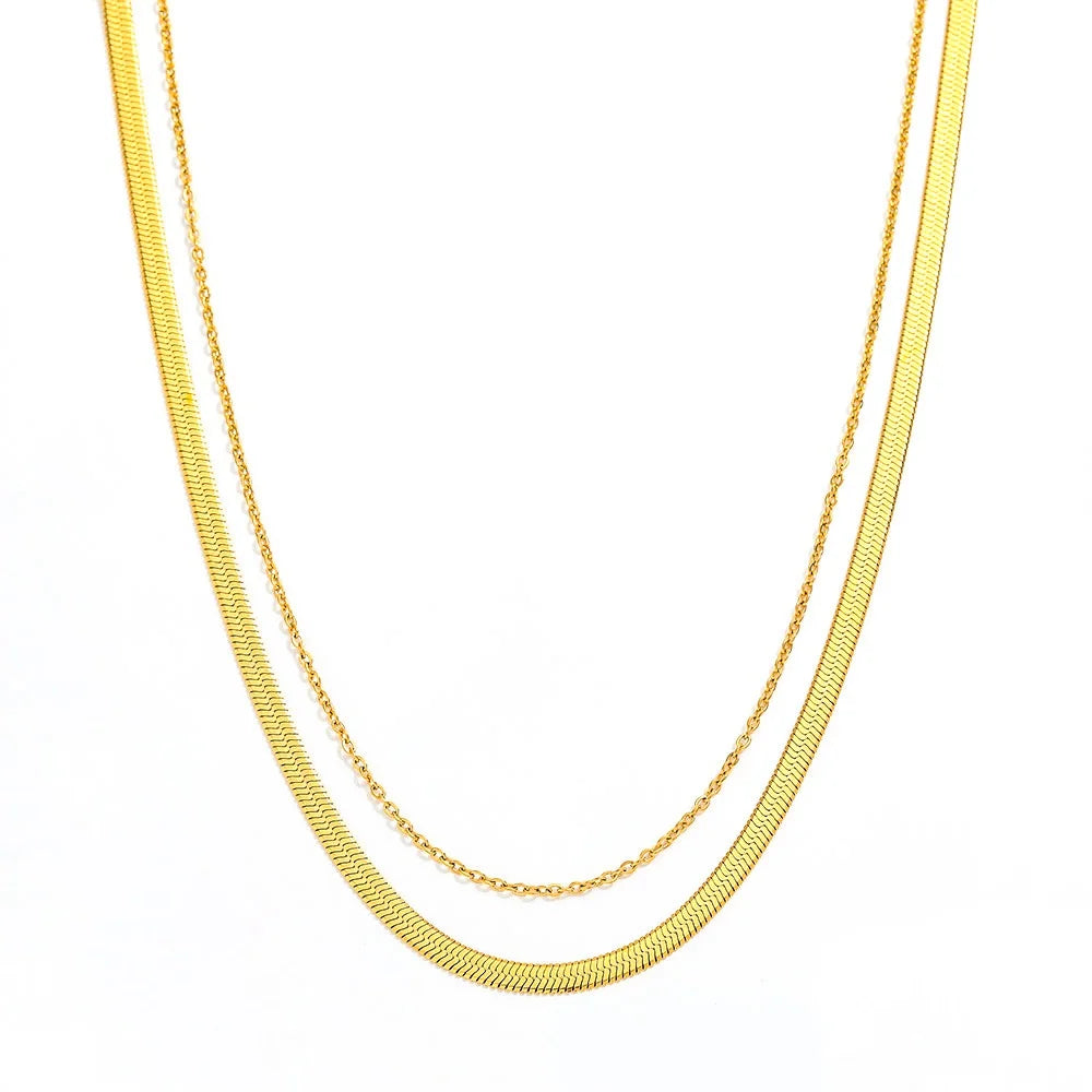 Joolim Jewelry 18K PVD Gold Plated Herringbone  Double Layer Necklaces Layered Necklace New Trendy Jewelry
