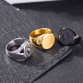 Non Tarnish Bible Verse Prayer Hand Ring Custom Men 18K Gold Plated Stainless Steel Praying Hands Signet Ring