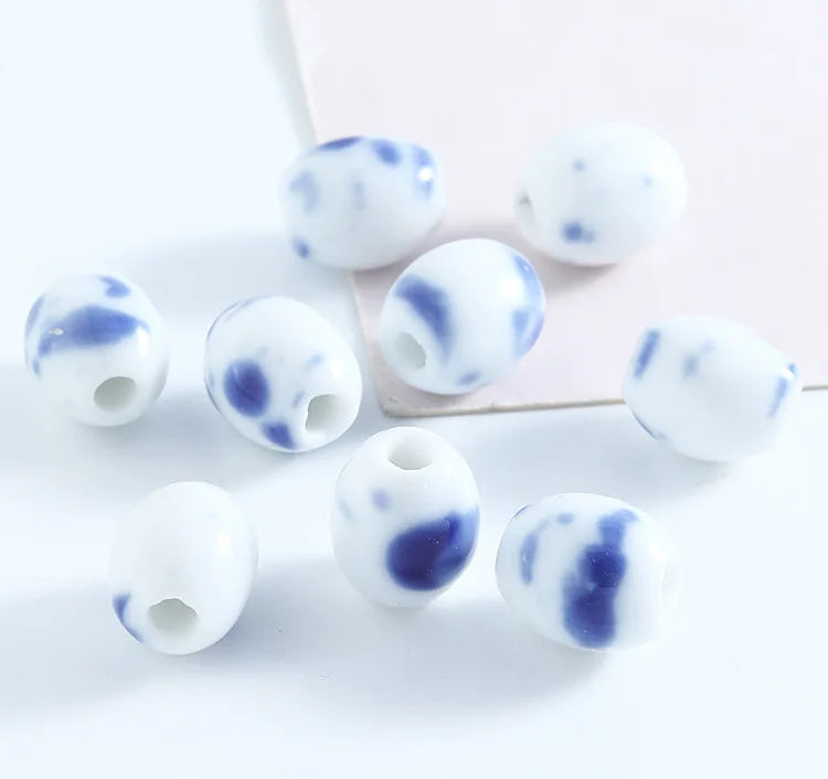 Simple 10.5*12mm Ceramic Clay Charms Handmade Big Hole Applique Elliptical Bucket Loose Bead for Jewelry Making Accessories