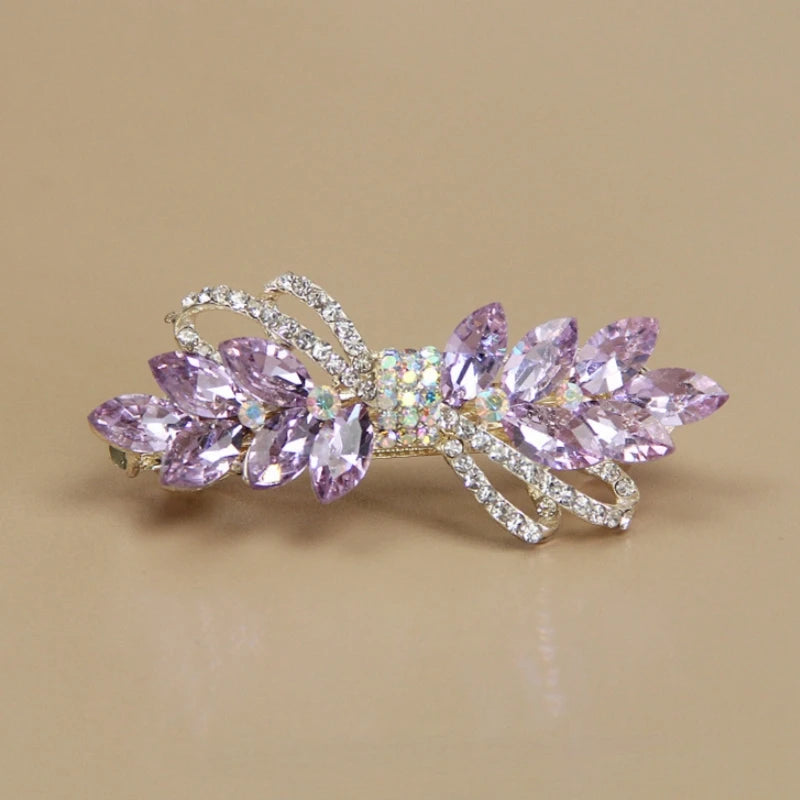 Sweet Elegant Pink Purple Crystal Bow Hair Clip Women Hairpin Side Hair Accessory