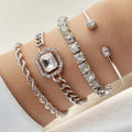 Retro Personality Twist Bracelet Set Imitation Gem Exaggerated Punk Bracelet 4 Pieces/Set Full Diamond Chain Bracelet Set