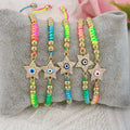 BC3016 Chic Dainty 18k Gold Plated Crystal Diamond CZ Zircon Round Heart Star Evil Eyes Charm Macrame Cord String Bracelets