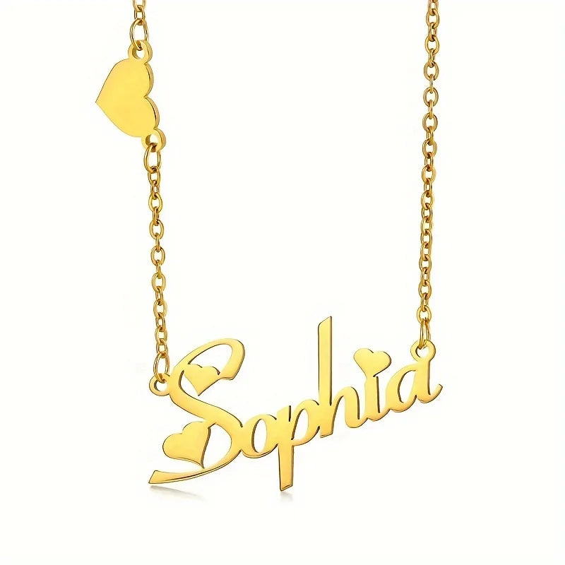 Customised Jewelry Love Heart Name Pendant Necklace Stainless Steel Initial Personalize Chain Necklace