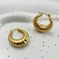 Wholesale 18K Gold Plated Stainless Steel Jewelry Twisted Croissant Dome Hoop Earrings Non Tarnish Free Waterproof Gold Earrings