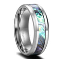 OAHLAN Fashion Jewelry Rings Luxury 8mm High Polished Wedding Band Abalone Shell Silver/Black Titanium Rings for Men