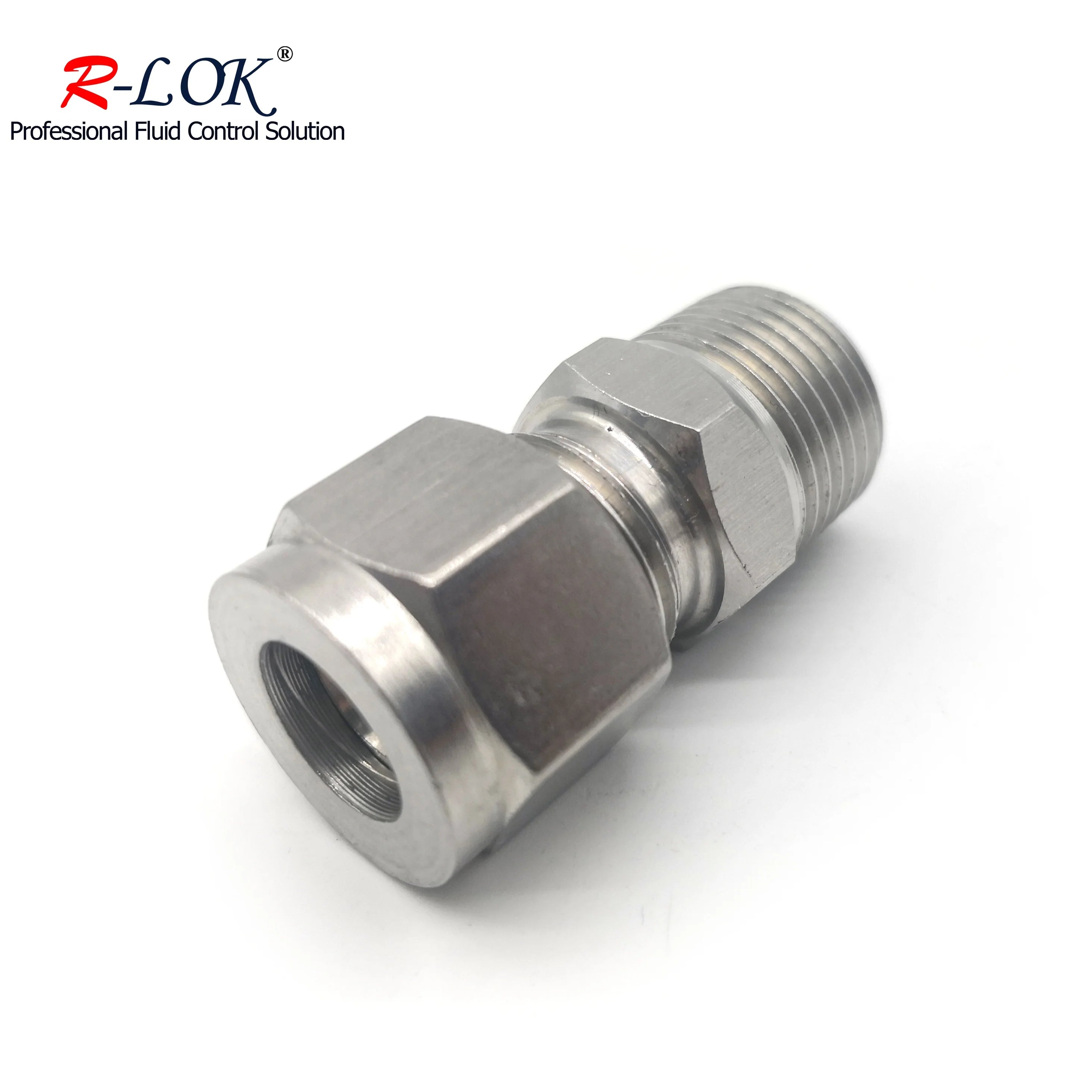 R-LOK RD-LP-M214 Stainless Steel 304 Double Ferrule Straight Male Connector 1/4'' NPT X 3/8'' OD Hydraulic Tube Fitting 1000PSI