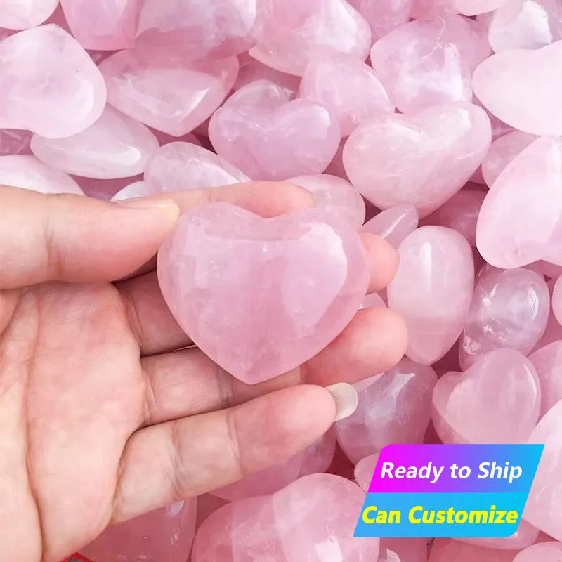 Wholesale Natural Pink Crystal Love Ornament Pink Rose Hibiscus Heart Shaped Peach Heart Pendant Crystal Crafts