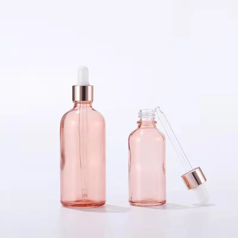 Essential Oil Bottle Glass Dropper 10ml 15ml 30ml 50ml 100ml Clear Pink Spray Cap Included