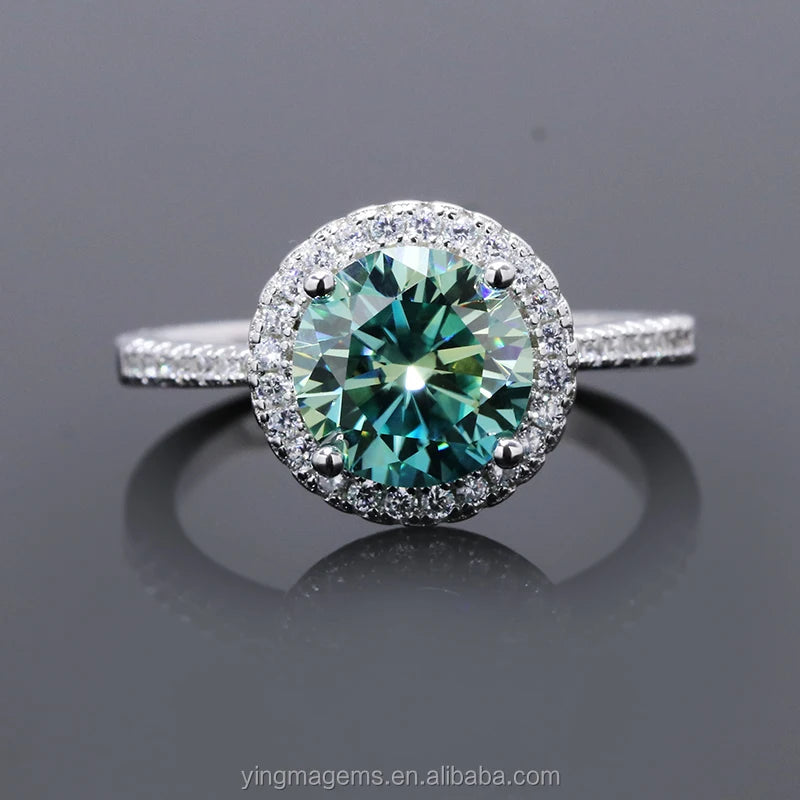 Fine Engagement Wedding Colored Diamond Jewelry Silver 925 Green Moissanite Ring for Women