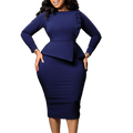 S-3XL Slim Pencil Skirt African Plus Size Fashionable Hip Hugging Dress Round Neck Long Sleeved Dress