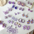 Romantic Purple Girls Stud Accessories Multilayer C Shape Hook Earrings Love Heart Flower Stud Earrings for Girlfriend Gifts