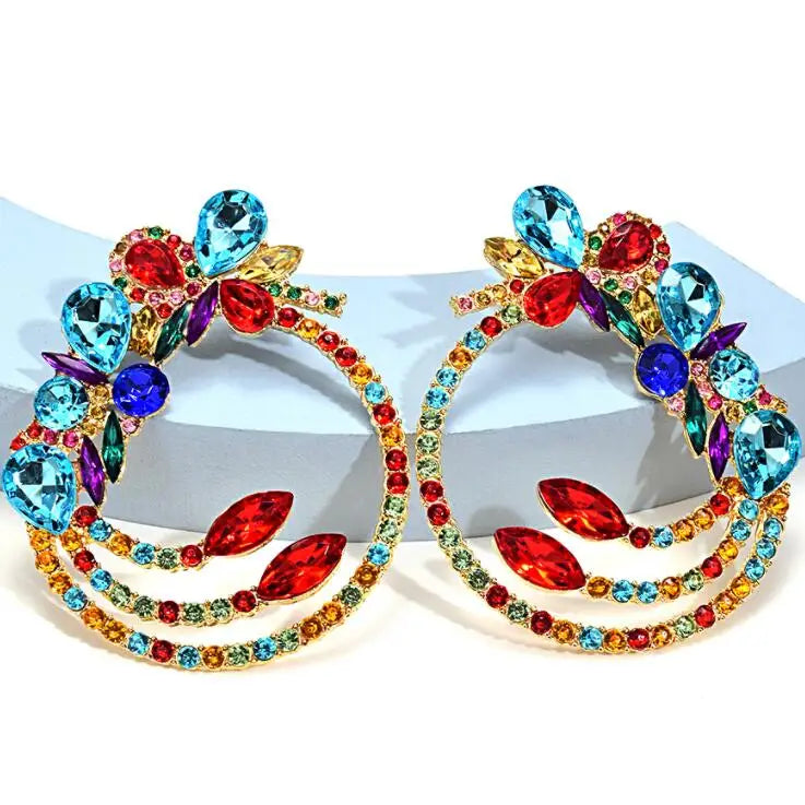 2025 Earring fashion Jewelry Luxury Multicolored Glass Earrings for Women Vintage Rhinestone Floral Earrings Statement Party