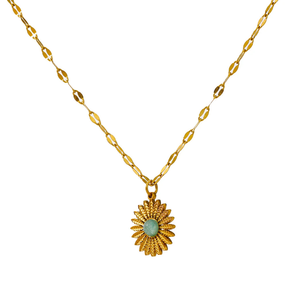 JINYOU 1458 Stone Pendant Flower Pendant Necklace Jewelry 316L Stainless Steel Trendy Gold Necklaces Women