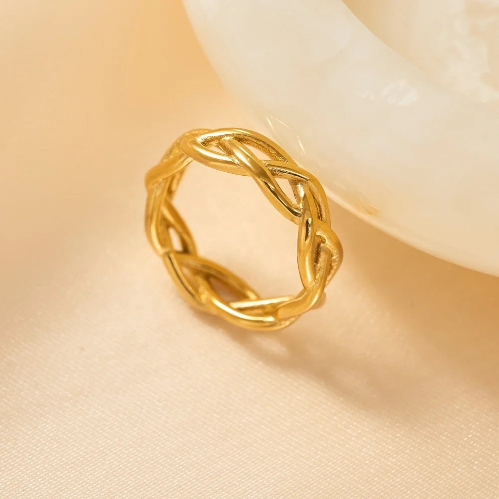 2024 Dazan Fall New Hot Ins Trendy 18k Pvd Gold Plated Stainless Steel Bohemia Rattan Twist Ring T Show Designer Jewelry