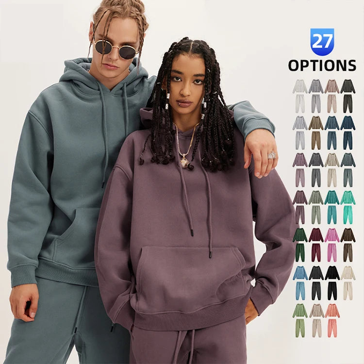 High Quality Unisex Autumn Casual Solid Plush Hoodies & Sweatsuits with Digital Printing Eco-Friendly Plus Size Pants