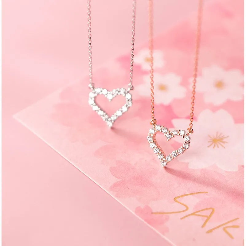 Cubic Zirconia Pendant Necklace Rose Gold Plated Chain 925 Sterling Silver Heart Necklaces Fashion Jewelry for Women
