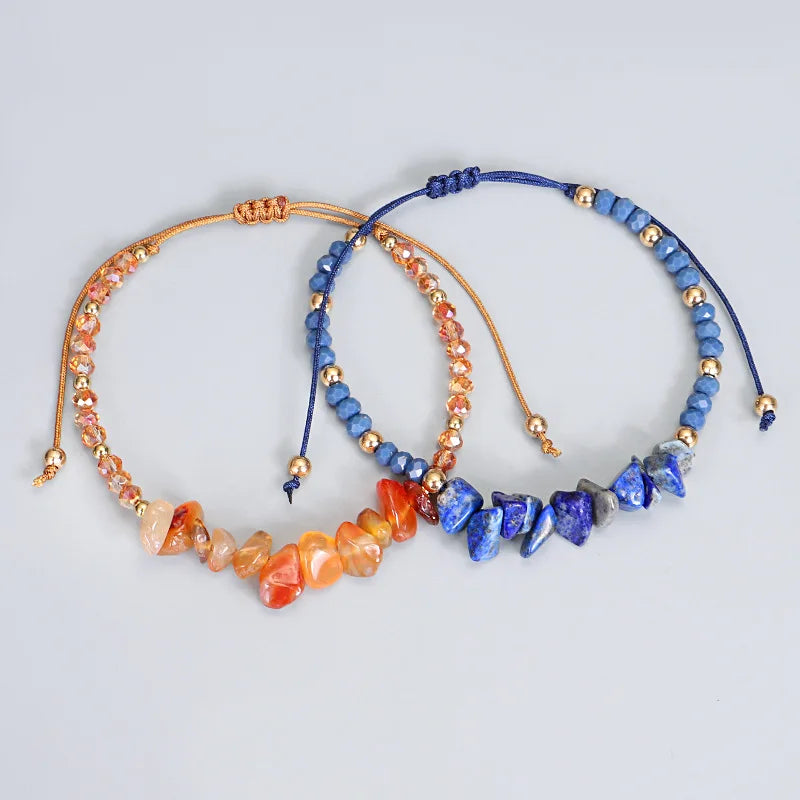 Colorful Natural Stone Beaded Bracelet Adjustable Irregular Gravel Chips Woven Friendship Bracelets for Christian Gifts