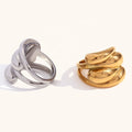 Dingran Fashion Waterproof Stainless Steel Water Wave Dome Rings Gold Plated Jewelry Bague Acier Inoxydable Nouveau