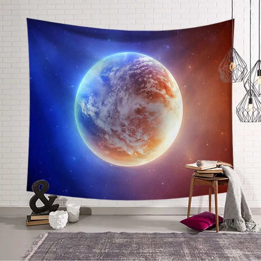 Wholesale Digital Printing Moon Earth Wall Hanging Tapestry Polyester Universe Decorative Home Decor Tapestry