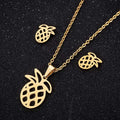 Trendy Tarnish Free 18K Gold Silver Plated Stainless Steel Necklace Earring Pineapple Jewelry Set for Woman