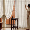 French Linen Sheer Retro Black Wrapped Edge Light Luxury High Quality Curtains for Living Room