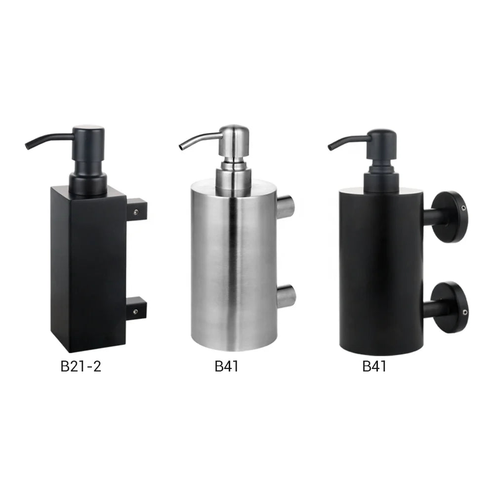 Low Price Black Bathroom Shower Soap Dispenser Metal Wall Shampoo Sink Mounted Dish Soap Dispenser for 500Ml Glass Bottles