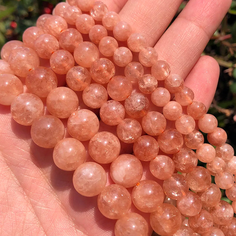 Wholesale Natural Smooth 4/6/8/10/12mm Loose Sunstone Jade Chalcedony Beads for Jewelry Making DIY Necklace Bracelet Earring MegaBDM