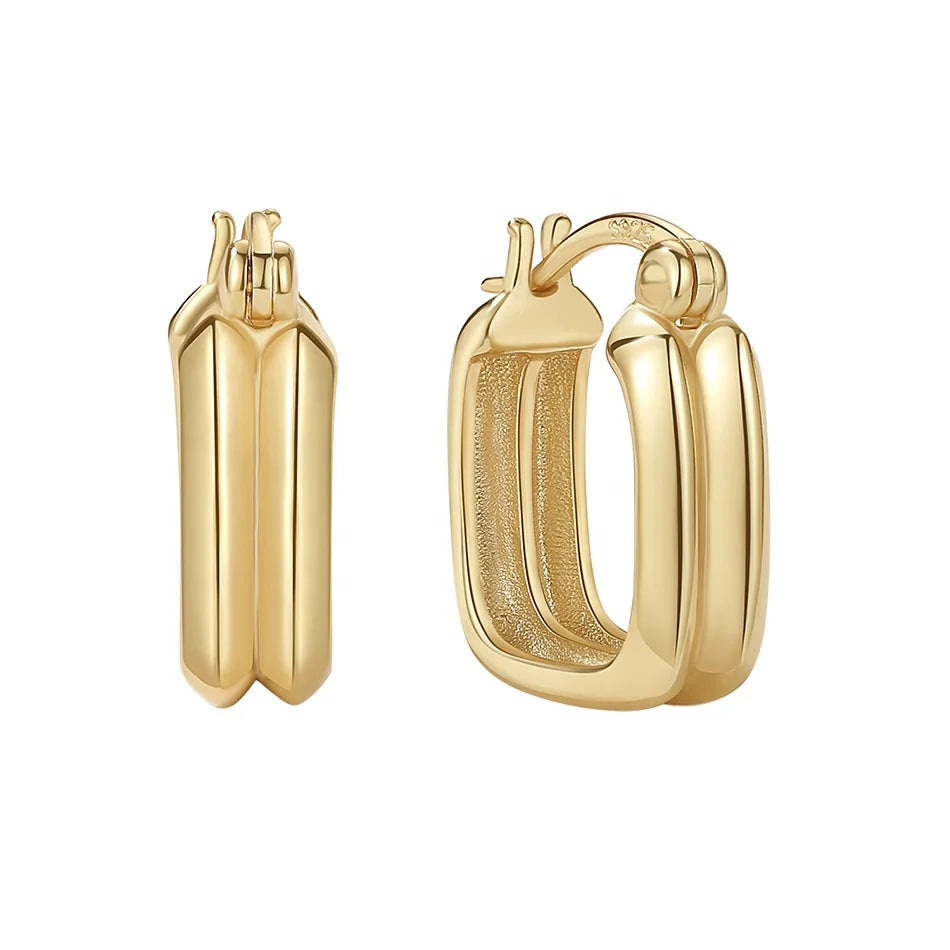 Nagosa Dainty 18k Gold Vermeil Jewelry Wholesale 925 Sterling Silver Chunky Geometry Huggie Hoop Earrings
