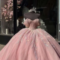 Pink Beaded Blush Puffy Ball Gown Off Shoulder Birthday Pageant Dress Vestidos De 15 Girls 16 Anos Quinceanera Dresses MQ619 MegaBDM