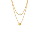 N&S Women's Stainless Steel 18K Gold Plated Star Shell Beaded Layered Necklace Fashion Jewelry with Stacked Design Chic Chains
