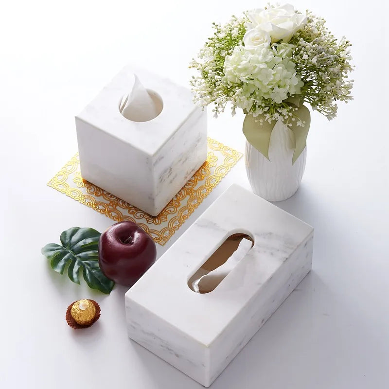 Nordic Style Natural Marble Square Tissue Paper Box Hotel Restaurant Paper Towel Rack Marble Marble Stone Tissue Box Holder