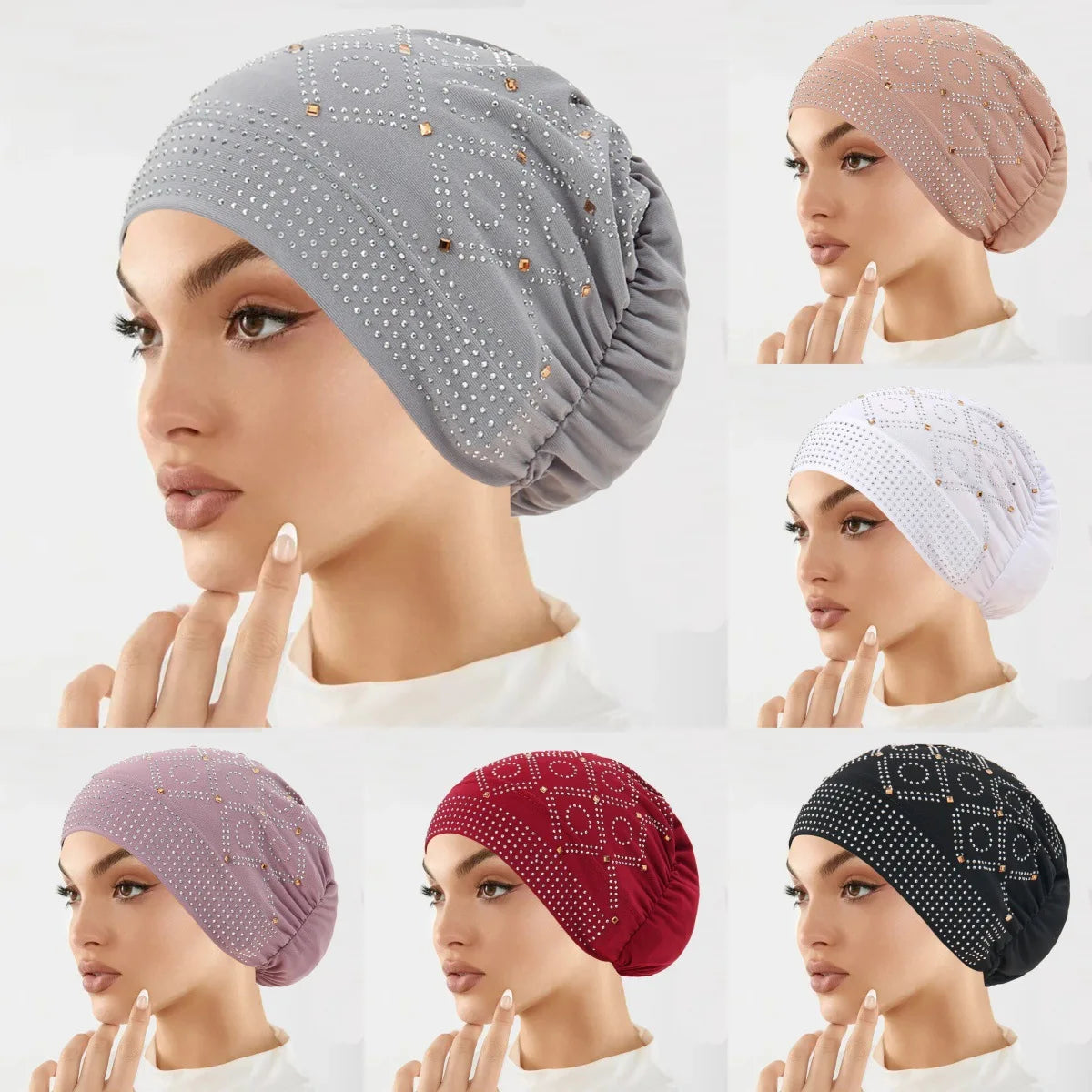 Summer New Rhinestone Bonnet Scarf Cap  Head Cover Stones for Women Islam Inner Hijab Scarf Cap Department Muslim
