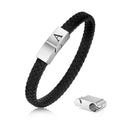 Adjustable Mens Leather Bracelet with Stainless Steel Magnetic Clasp Braided Genuine Leather Initial Bracelet Gifts for Men Boys