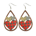 Hot Plaid Leopard Hollow Love Mix with Water Drop Pendant Print Mixed FS Women's Wood Trendy Western Cowboy Wooden Earrings
