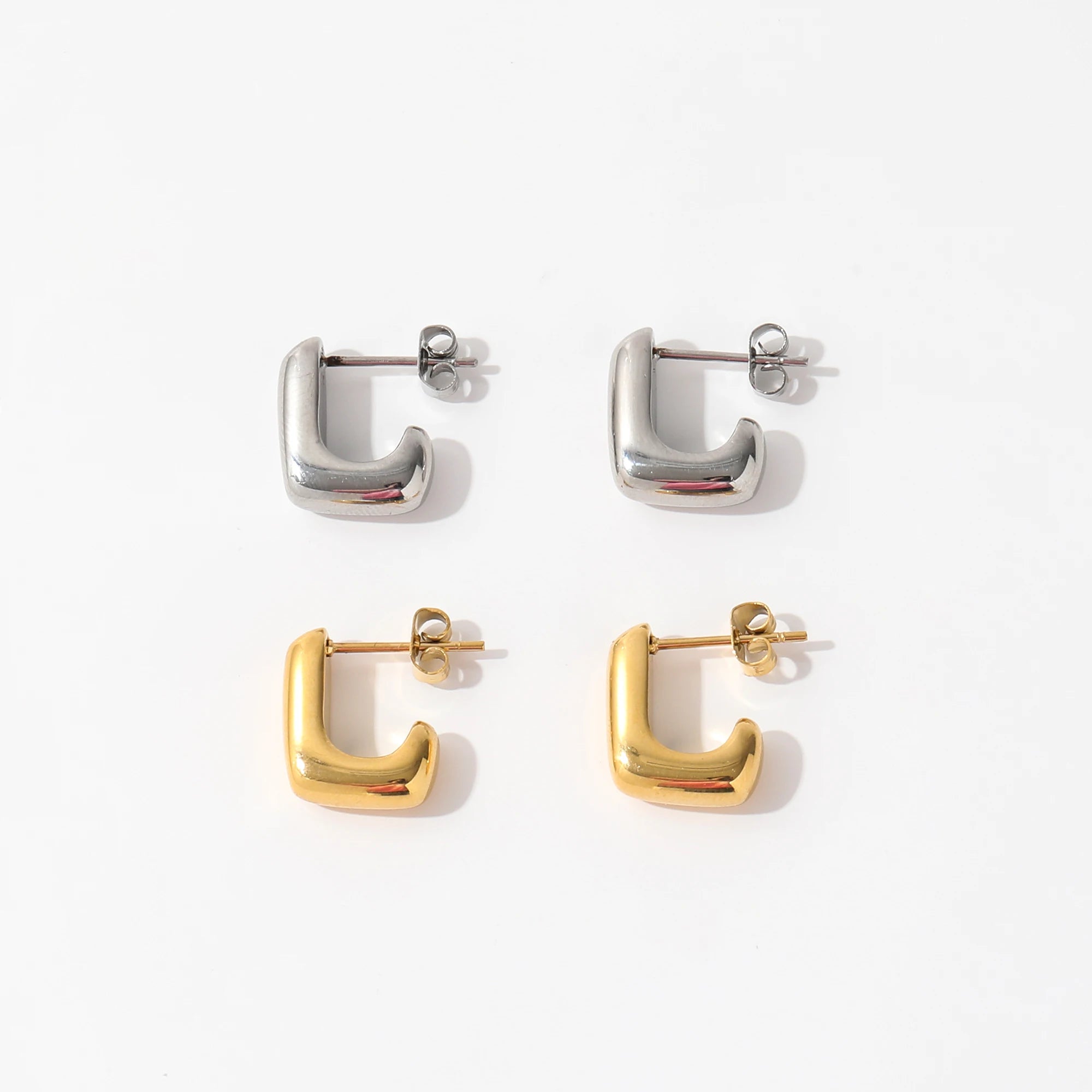 JOOLIM  High End 18K Gold Plated Dainty Smooth Surface L Hoop Earrings Jewelry Stainless Steel Earrings for Women