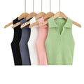Summer Women's Slim Ribbed Vest Lapel Candy Color Sleeveless Vest Women's Knitted Small Vest