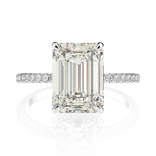 925 Sterling Silver Emerald Cut Cubic Zirconia Wedding Band CZ Promise Wedding Ring