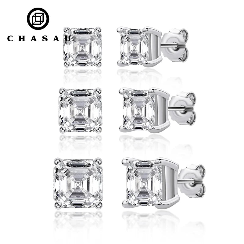 Fast Delivery 7mm 2CT Cubic Zircon CZ 925 Sterling Silver Asscher Cut Stud Earrings for Women