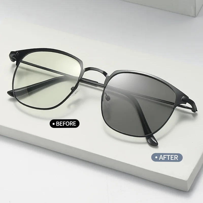 2023 Newest Men Metal Fashionable Blue Light Blocking Intelligent Discoloration Photochromic Optical Glasses Sunglasses