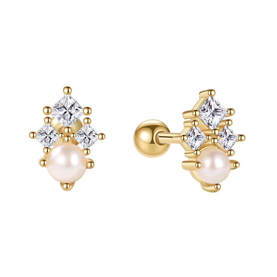 Nagosa New Arrival 925 Sterling Silver 18k Gold Vermeil Cubic Zirconia Pearl Ballbell Earrings