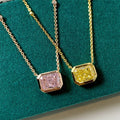 Aimgal NGTC Certified 2ct Radiant-Cut Fancy Color 8A Lab High-Carbon Diamond Link Wedding Pendant Necklace 18K Gold-Plated 925