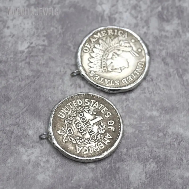 PM32657 39x45mm Vintage Copper Coin Charm Round Shape Indian Chief Head Portrait Coin Soldered Coin Pendant for Jewelry Making