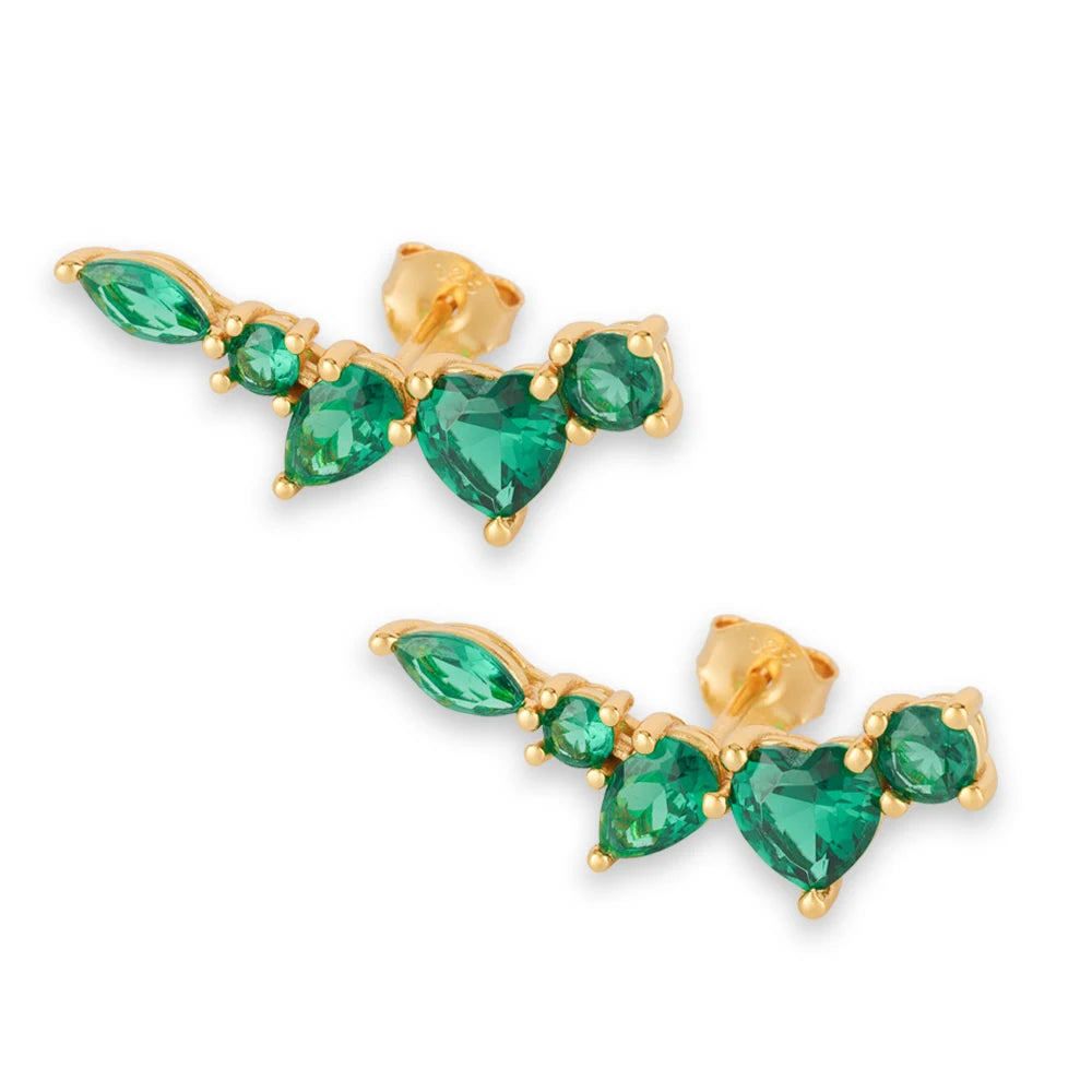 Fine Jewelry 925 Sterling Silver Monstera  5 Green Cz Horse Eye Rings Set Horse Eye Stone Leaf Leaf C Earring