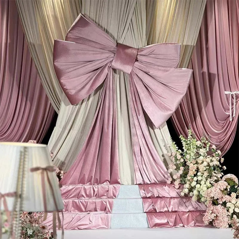 Hot Sales Wedding Party Props Giant Fabric Silk Bow White and Pink Velvet Bow for Event Backdrop Decoration