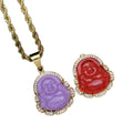 Wholesale Stainless Steel Crystal Edge Buddha Necklace Color Natural Jade Religious Maitreya Jade Pendant Buddha Necklace