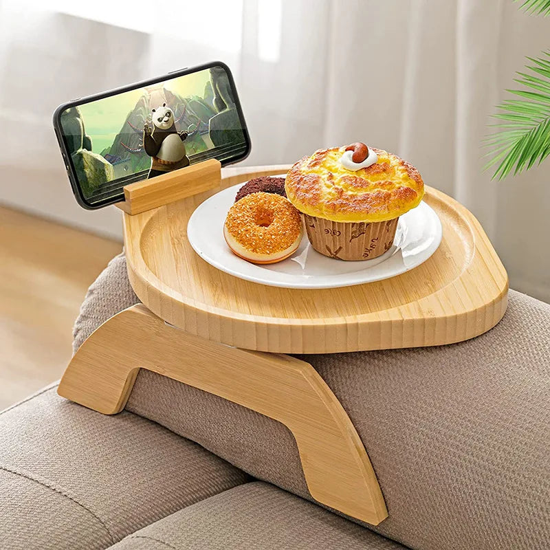 Wholesale Modern Bamboo Tray Breakfast Clip Foldable Portable Sofa Armrest Lazy Fruit Plate Living Room Home Single Tableware