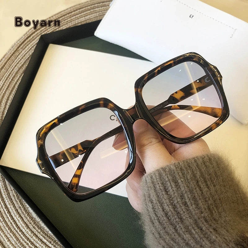 Boyarn Famous Brand Design Women Sunglasses Luxury Glasses Lady Square Sunglass Pink Blue Lens Men Eyeglasses Woman Gradient RED