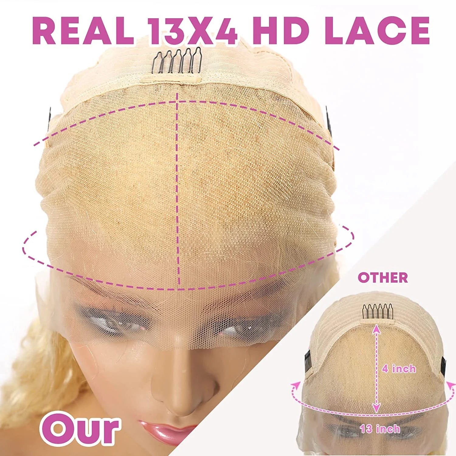 Peruvian Honey Blonde 613 Pre Pluck Deep Wave 13x4 for Lace Remy Hair 150% Density 20-30 Inches Full Lace Front Wig