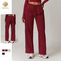 CNSHELL Custom Logo Cotton Terry High Waist Wide Leg Elastic Waistband Drawstring Yoga Workout Gym Fitness Sports Sweatpants