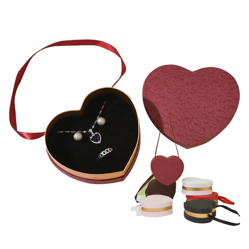 Rectangle Heart Shape Gift Boxes with Lid & Bottom for Jewelry Packaging Custom Logo Ribbon Handle